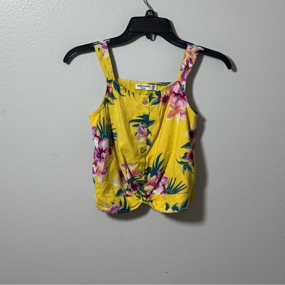 Abercrombie Kids yellow button front tropical floral pattern tank top size 9/10